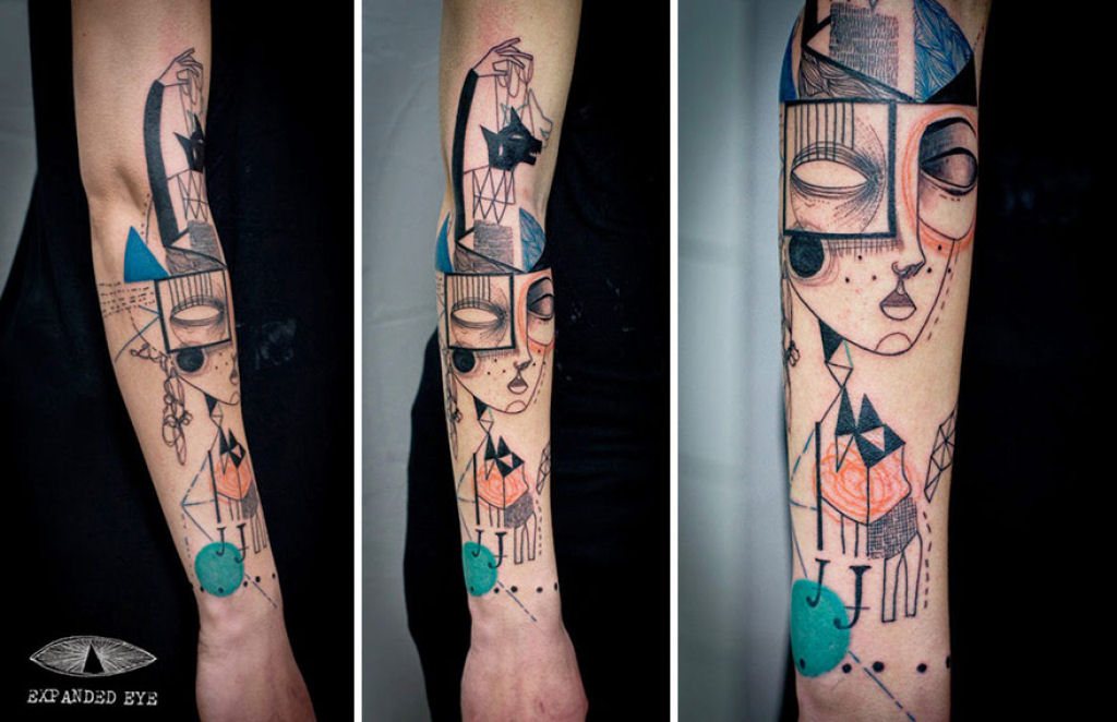 Duo de artistas cria tatuagens cubistas surreais baseadas nas histórias dos clientes 02