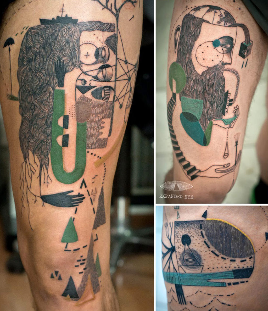Duo de artistas cria tatuagens cubistas surreais baseadas nas histórias dos clientes 03