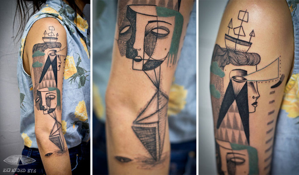 Duo de artistas cria tatuagens cubistas surreais baseadas nas histórias dos clientes 09