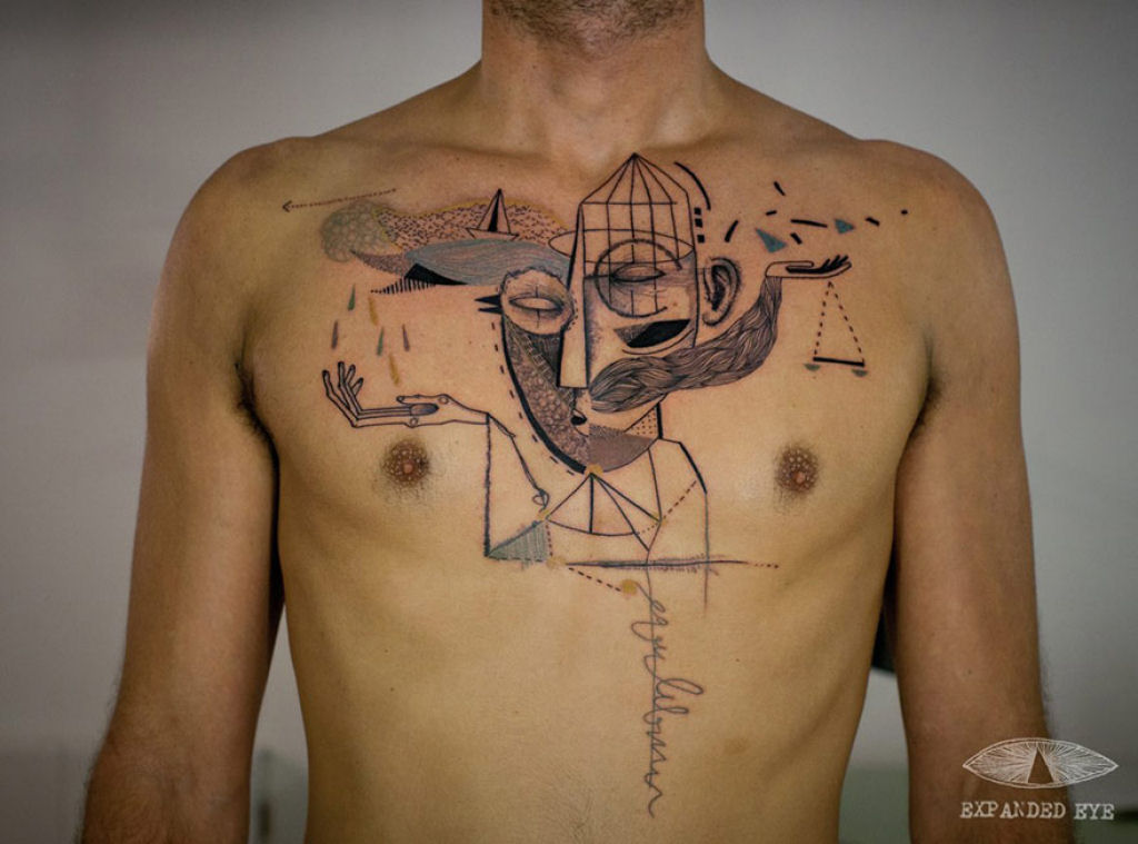 Duo de artistas cria tatuagens cubistas surreais baseadas nas histórias dos clientes 10