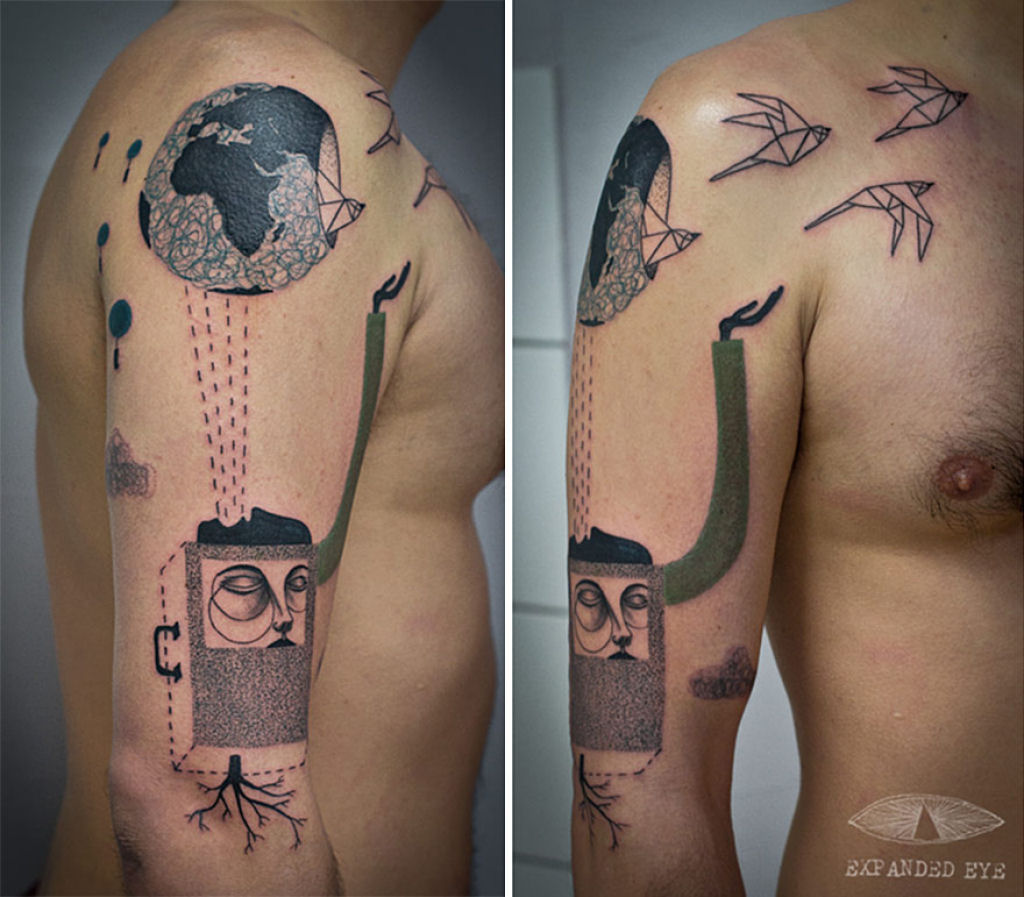 Duo de artistas cria tatuagens cubistas surreais baseadas nas histórias dos clientes 11