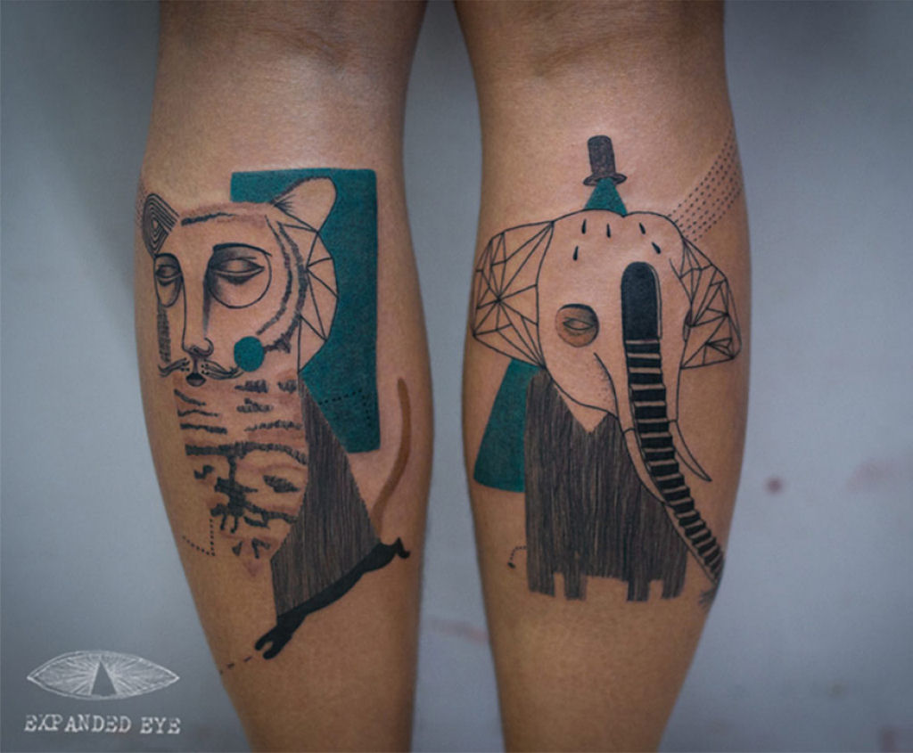 Duo de artistas cria tatuagens cubistas surreais baseadas nas histórias dos clientes 12