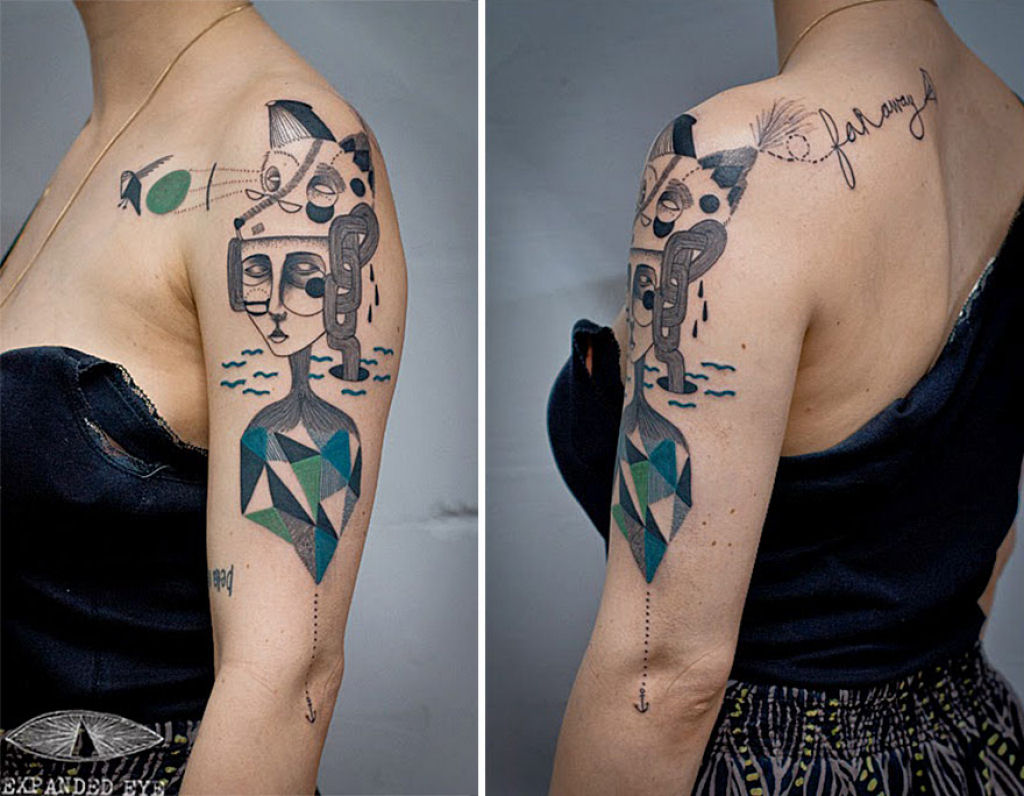 Duo de artistas cria tatuagens cubistas surreais baseadas nas histórias dos clientes 13