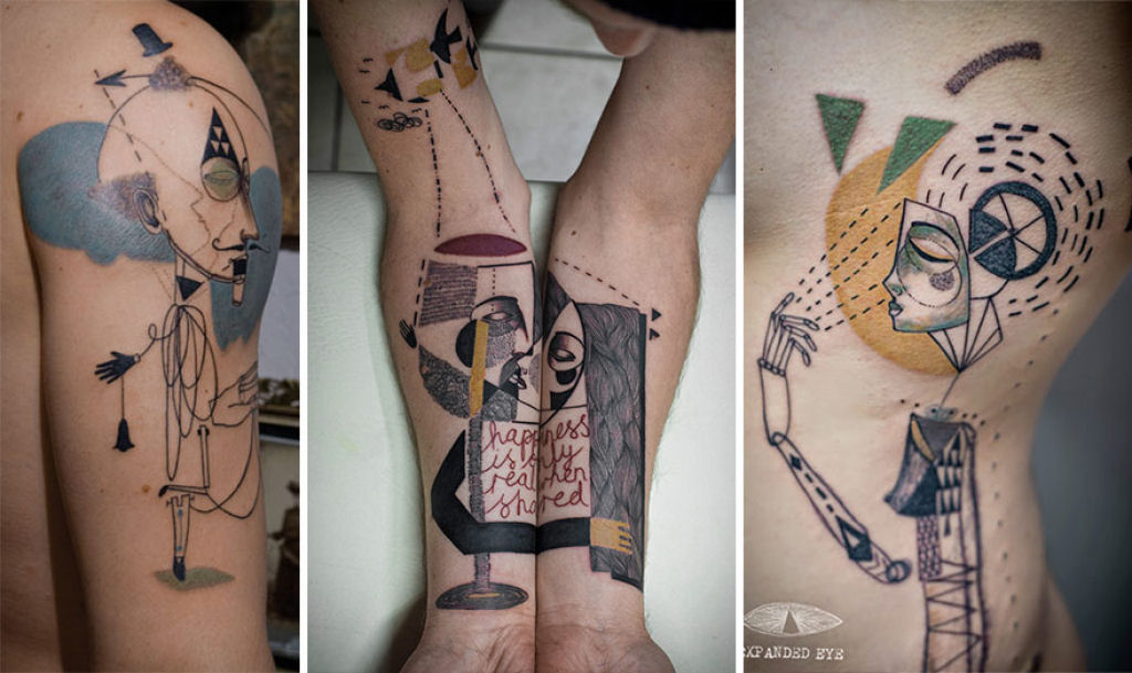 Duo de artistas cria tatuagens cubistas surreais baseadas nas histórias dos clientes 15