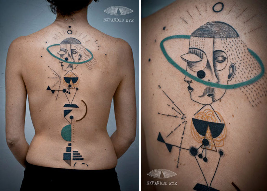 Duo de artistas cria tatuagens cubistas surreais baseadas nas histórias dos clientes 17
