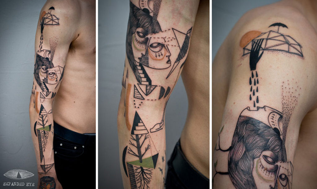 Duo de artistas cria tatuagens cubistas surreais baseadas nas histórias dos clientes 19
