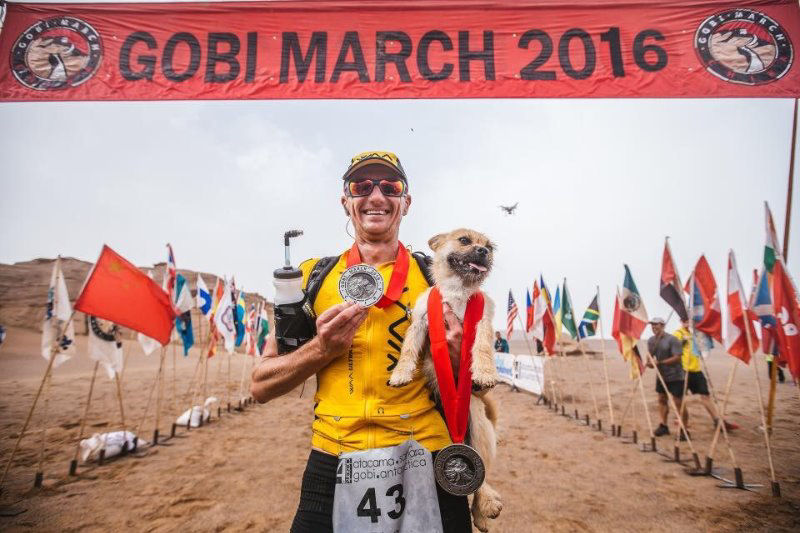 Corredor de ultramaratona adota cadela que correu com ele pelo deserto de Gobi