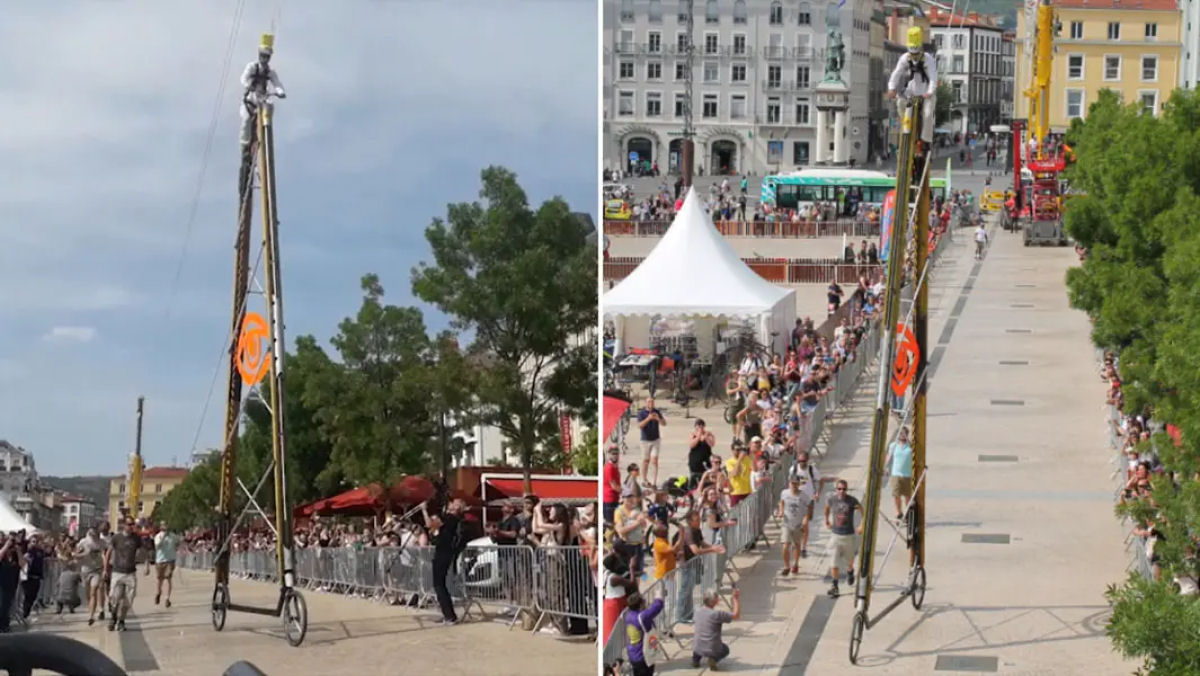 Amigos estabelecem o recorde do Guinness para a maior bicicleta do mundo com sua 'Starbike' de 7,7 metros