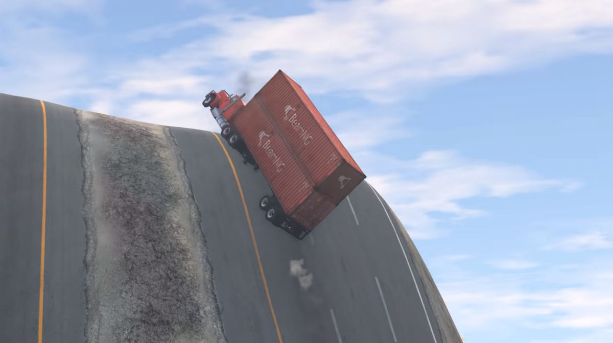Carros de todos os tipos contra uma ladeira gigante em uma divertida 'simulação física realista'