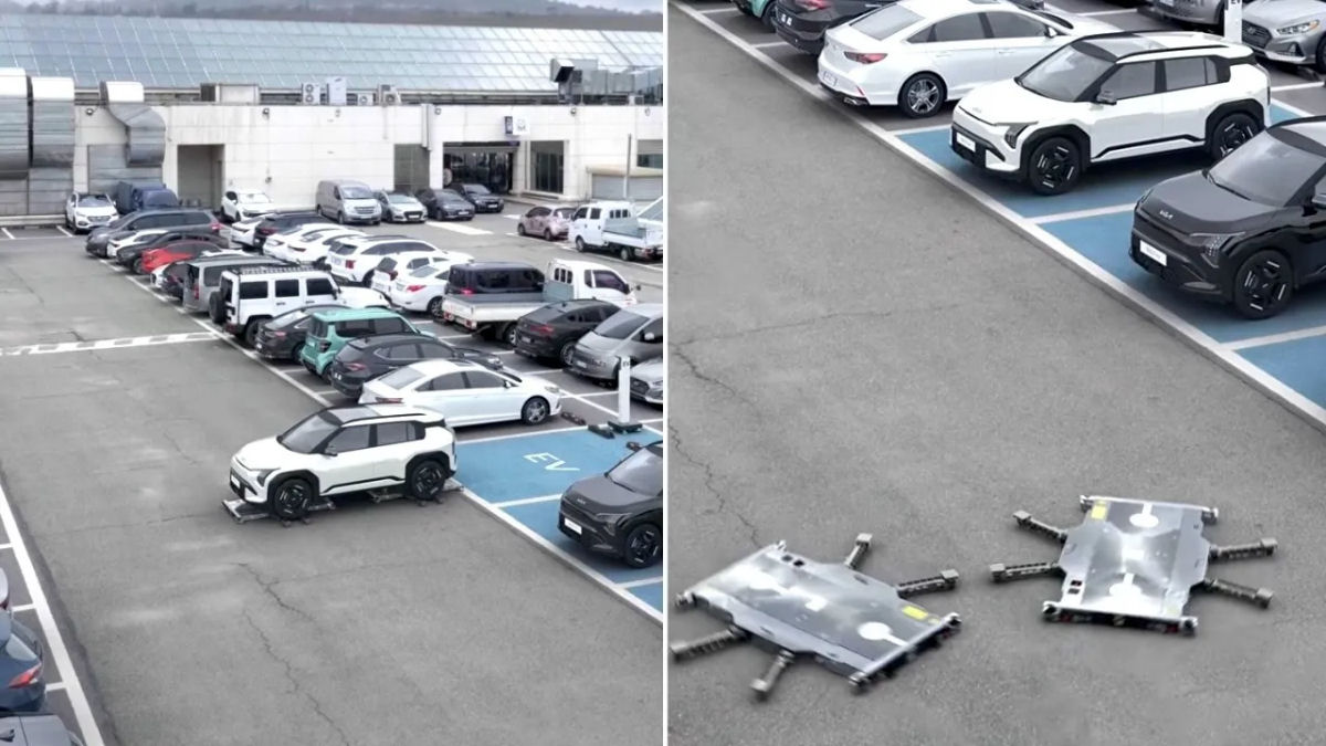 Robs estacionam carros com elegncia em um estacionamento, como danarinos de bal