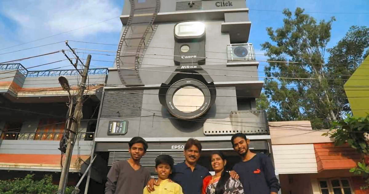 Indiano obcecado com a fotografia vive em uma casa com forma de câmera junto a seus filhos Nikon, Epson e Canon