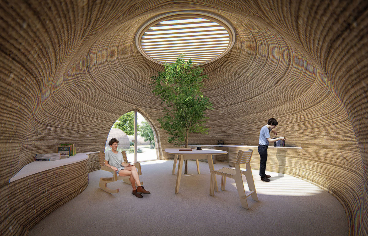 350 camadas de argila formam uma casa de baixa pegada de carbono feita por meio de impressão 3D 09