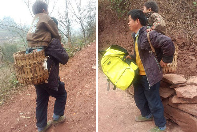 Pai dedicado anda 30 quilômetros todos os dias para levar seu filho deficiente à única escola que o aceitou