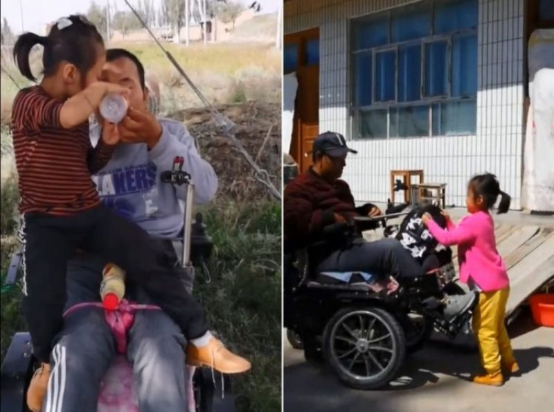 Menina de 6 anos cuida do pai com deficincia depois que sua me os abandonou