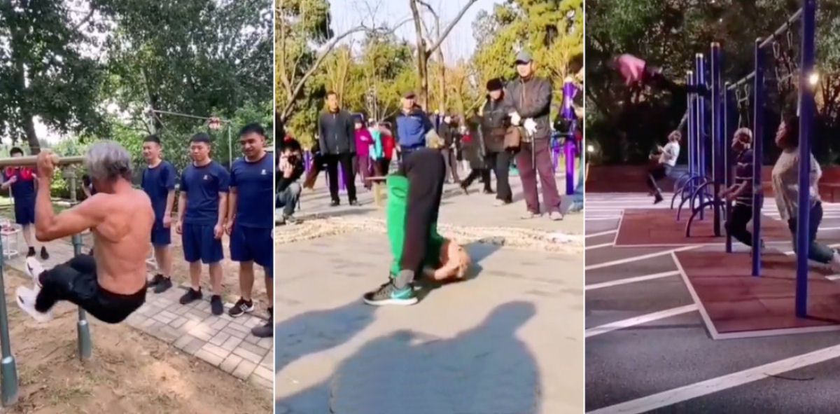 Idosos chineses que praticam exercícios demonstram sua incrível boa forma