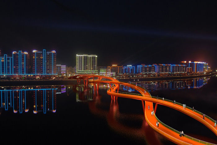 Ponte vermelha em duplo hélix na China 01
