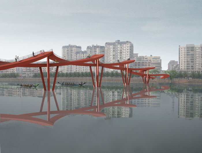 Ponte vermelha em duplo hélix na China 03