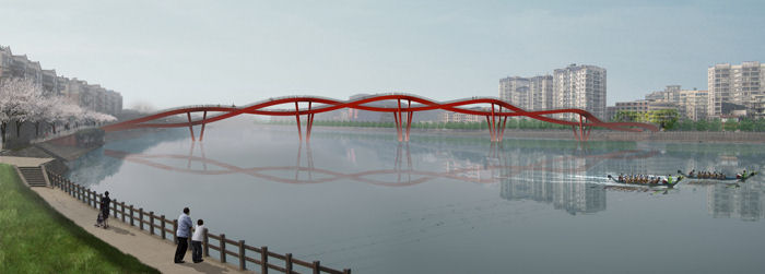 Ponte vermelha em duplo hélix na China 06