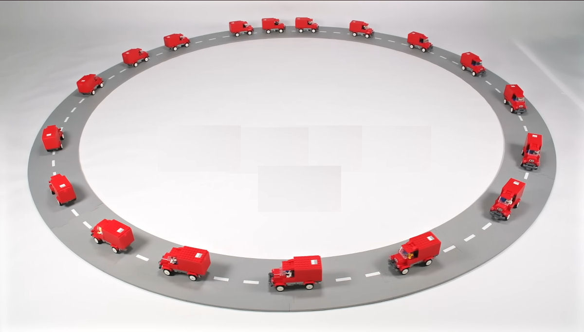 O curioso fen�meno do engarrafamento fantasma replicado em uma pista LEGO