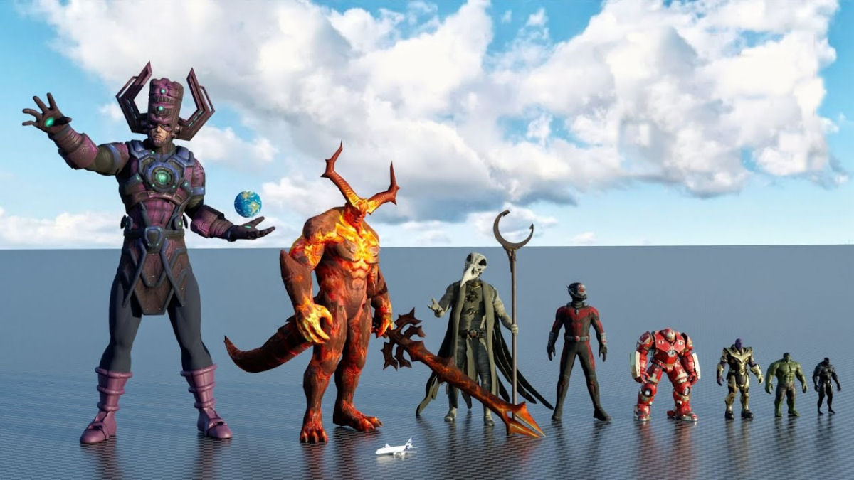 Uma comparação de tamanho de super-heróis e vilões da Marvel