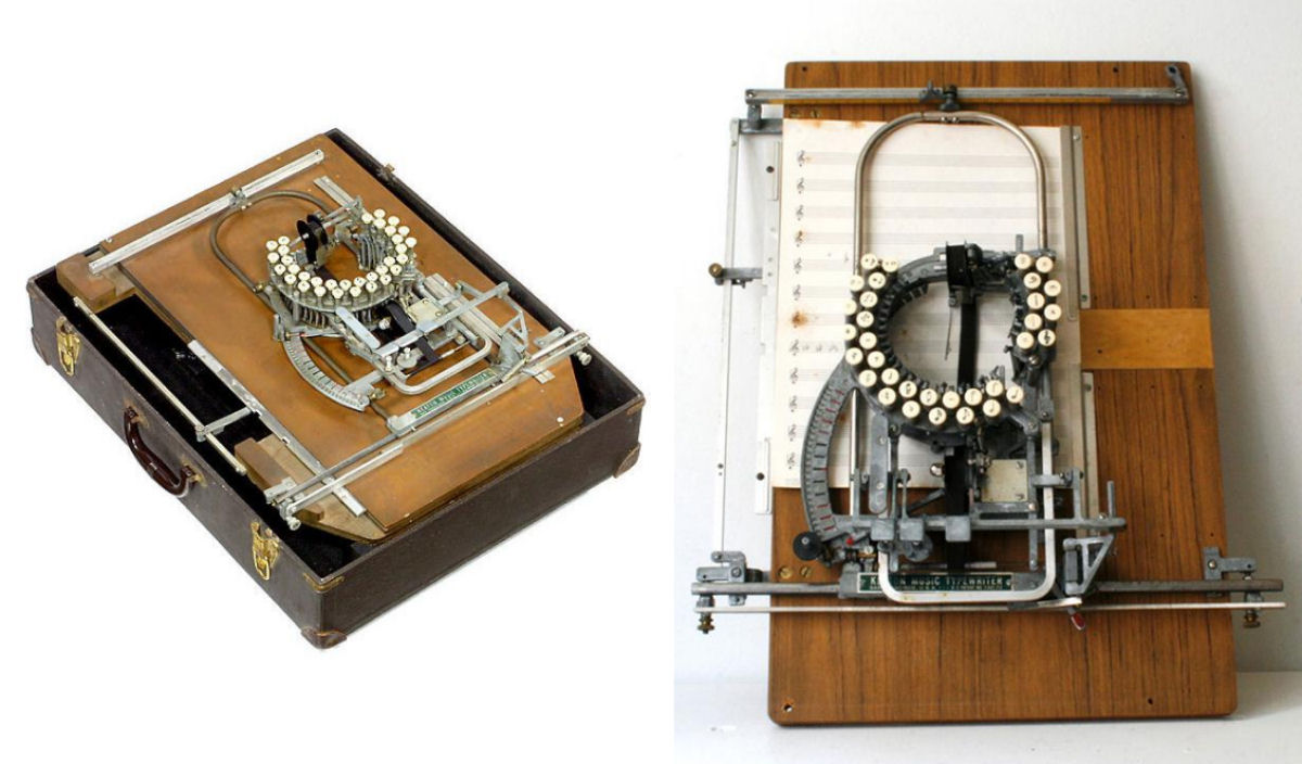 Veja a engenhosa máquina de escrever partitura musical, patenteada em 1936