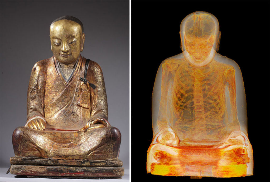 Escâner revela uma múmia de 1000 anos dentro de uma antiga estátua budista 01