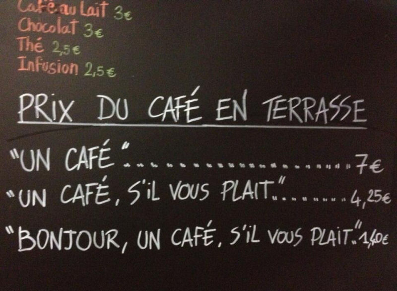 Caf francs faz grandes descontos para clientes educados