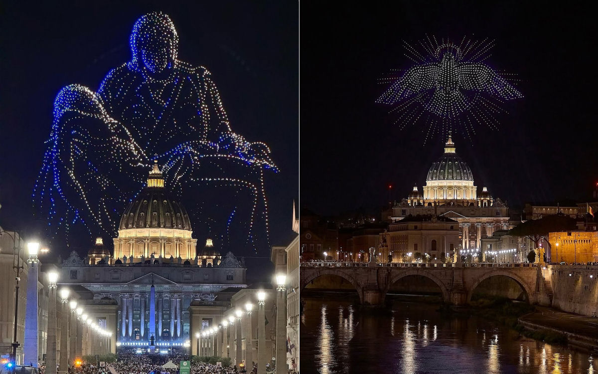 3.000 drones iluminam a Praa de So Pedro para um concerto histrico no Vaticano