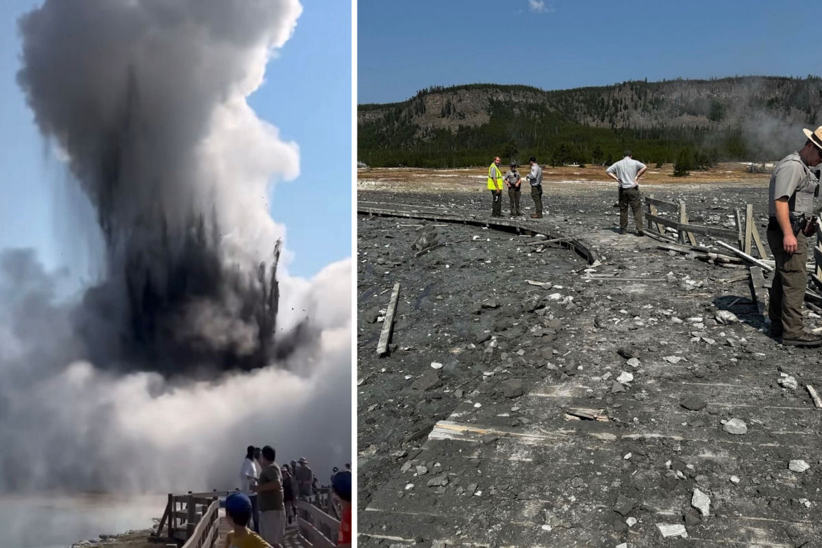 Exploso hidrotrmica na Bacia Biscuit do Parque Nacional de Yellowstone danifica parte do calado