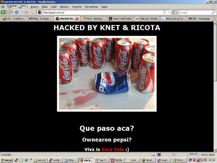 Site argentino da Pepsi  invadido por hackers