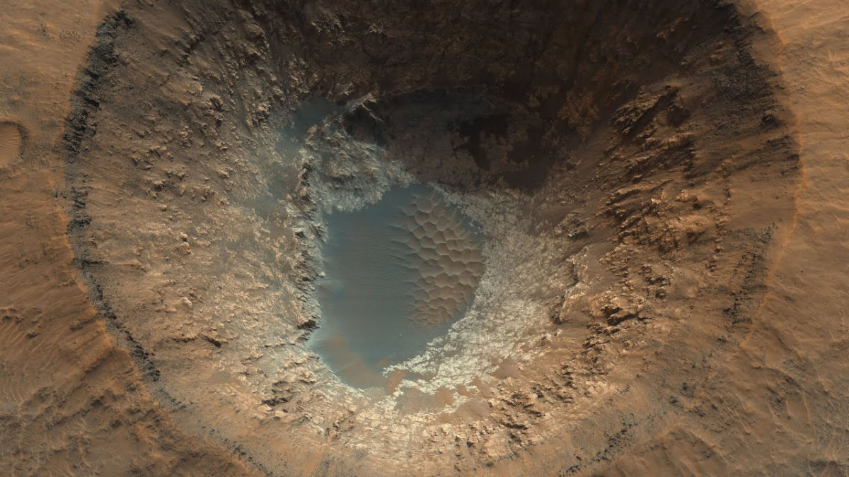 Que tal voar sobre uma cratera marciana em 8K?