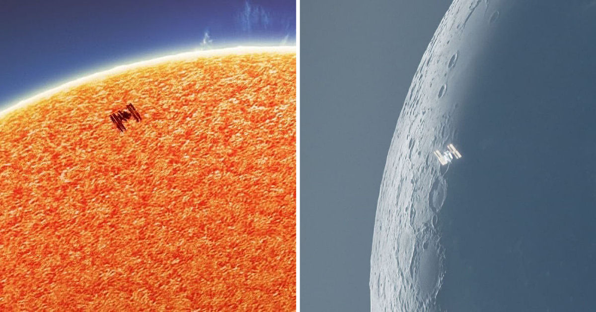 Fotos incríveis registram a estação espacial internacional passando na frente do Sol e da Lua