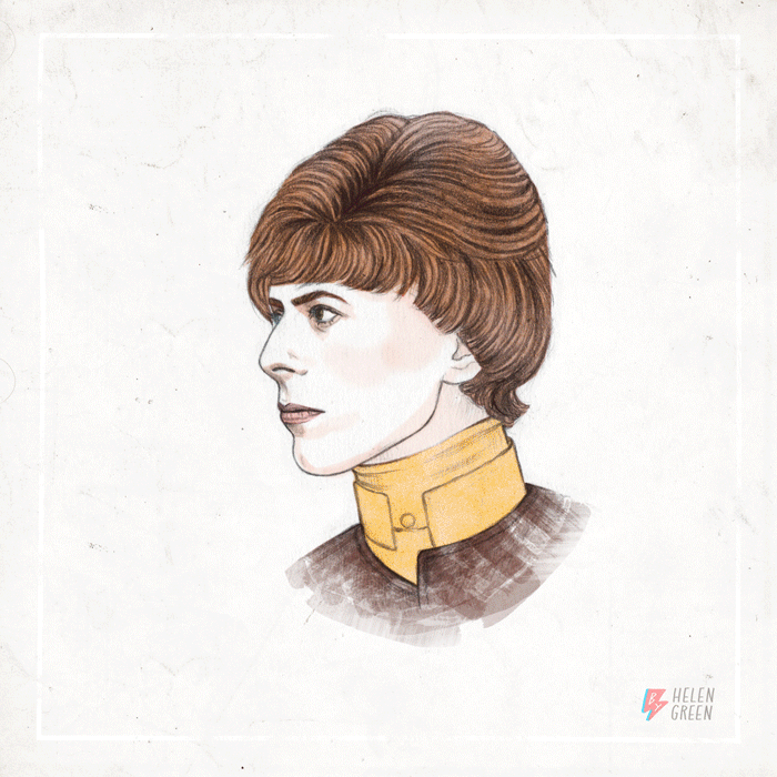 50 anos de penteados de David Bowie numa camalenica GIF