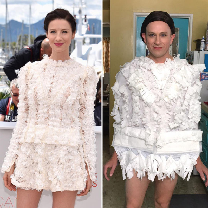 Este ator de Buffy recria roupa dos famosos usando coisas que encontra em casa 20