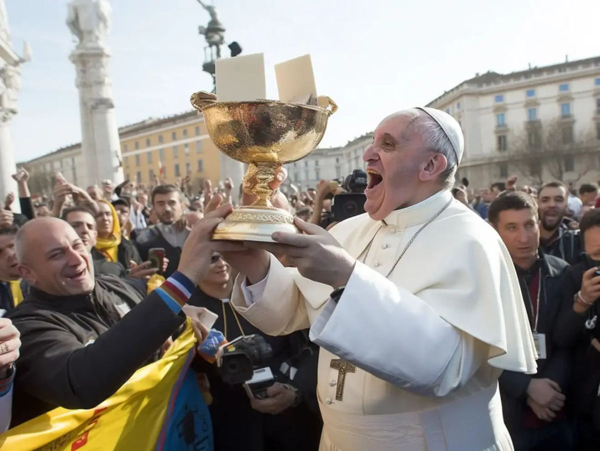 Uma IA gera fotos de um concurso de famosos comendo cimento e o Papa ganha 17