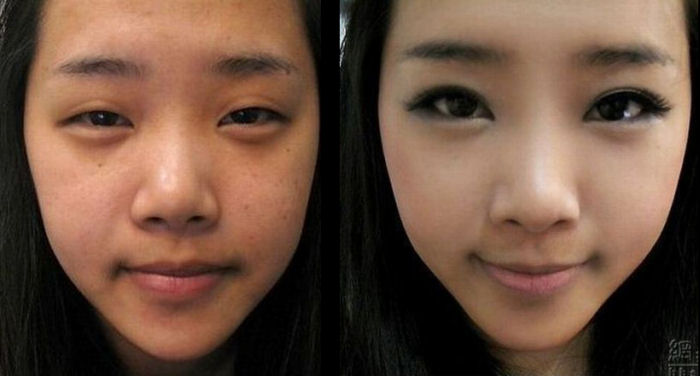 Gatinha asitica antes e depois da maquiagem
