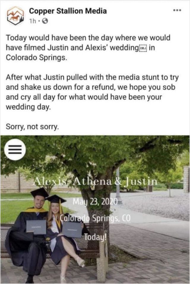 Uma produtora de vídeos de casamentos fez o que nunca deveria fazer se um dos clientes morre