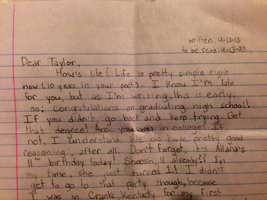 Pais encontram carta que filha morta escreveu para ela mesma no futuro 