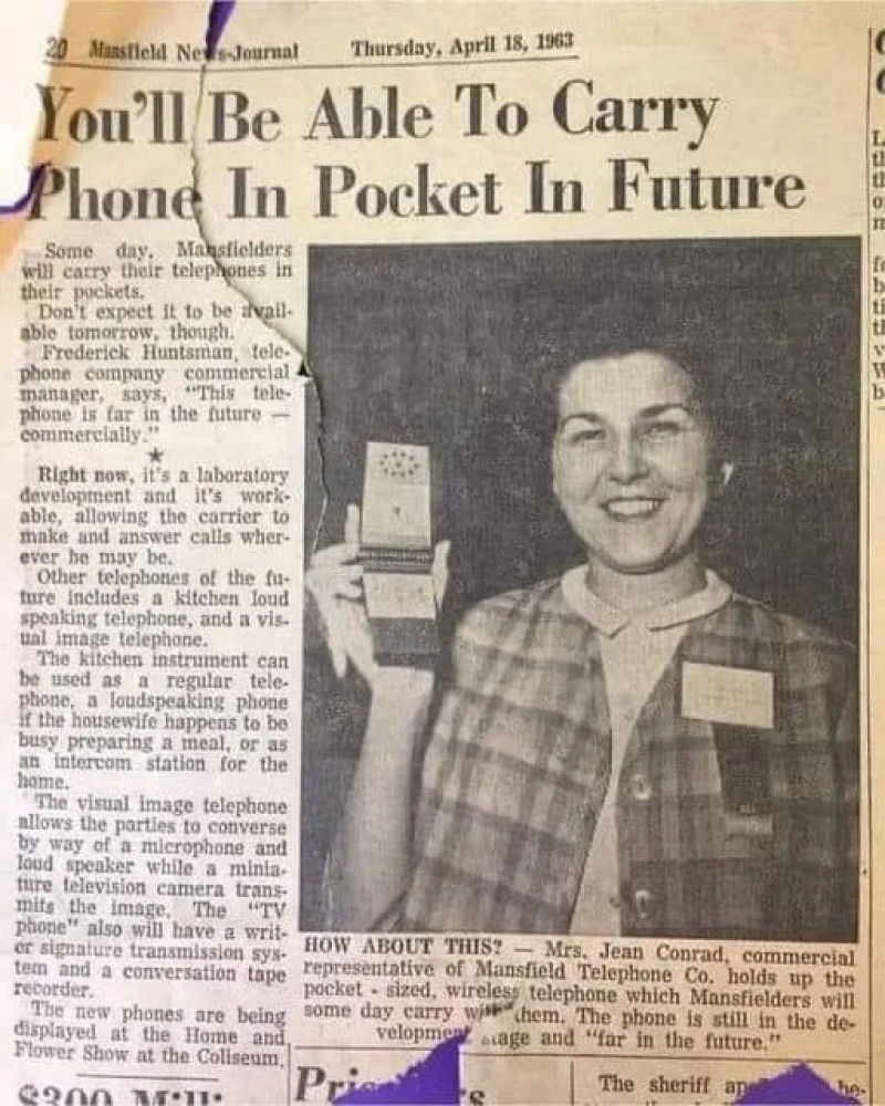 Um artigo de jornal de 1963 previu um telefone que você poderia levar no bolso
