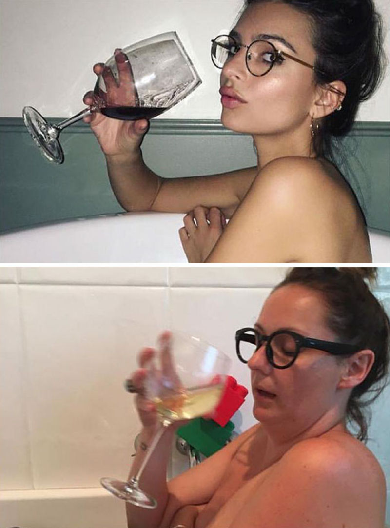 Mulher posta retratos divertidos imitando poses bizarras de celebridades 10