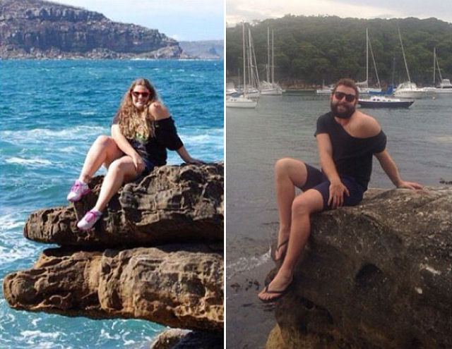 Barbudo australiano recria hilariantes selfies femininas de aplicativo de encontros 26