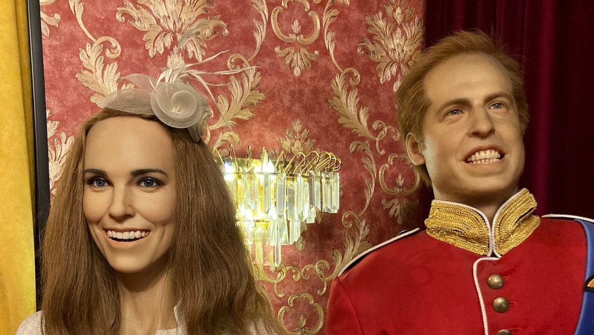 Esttuas de cera bizarras do prncipe William e Kate Middleton atordoam fs online