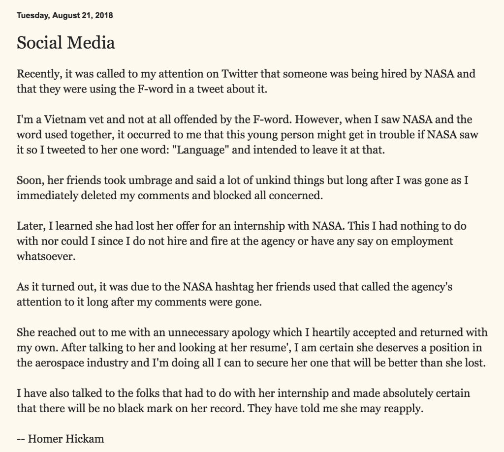 Estagiria foi demitida da Nasa depois de insultar conselheiro no Twitter