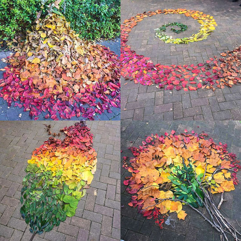 Japoneses fazem arte com folhas caídas do outono 02