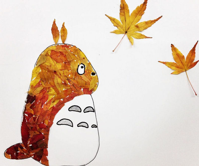Japoneses fazem arte com folhas caídas do outono 08