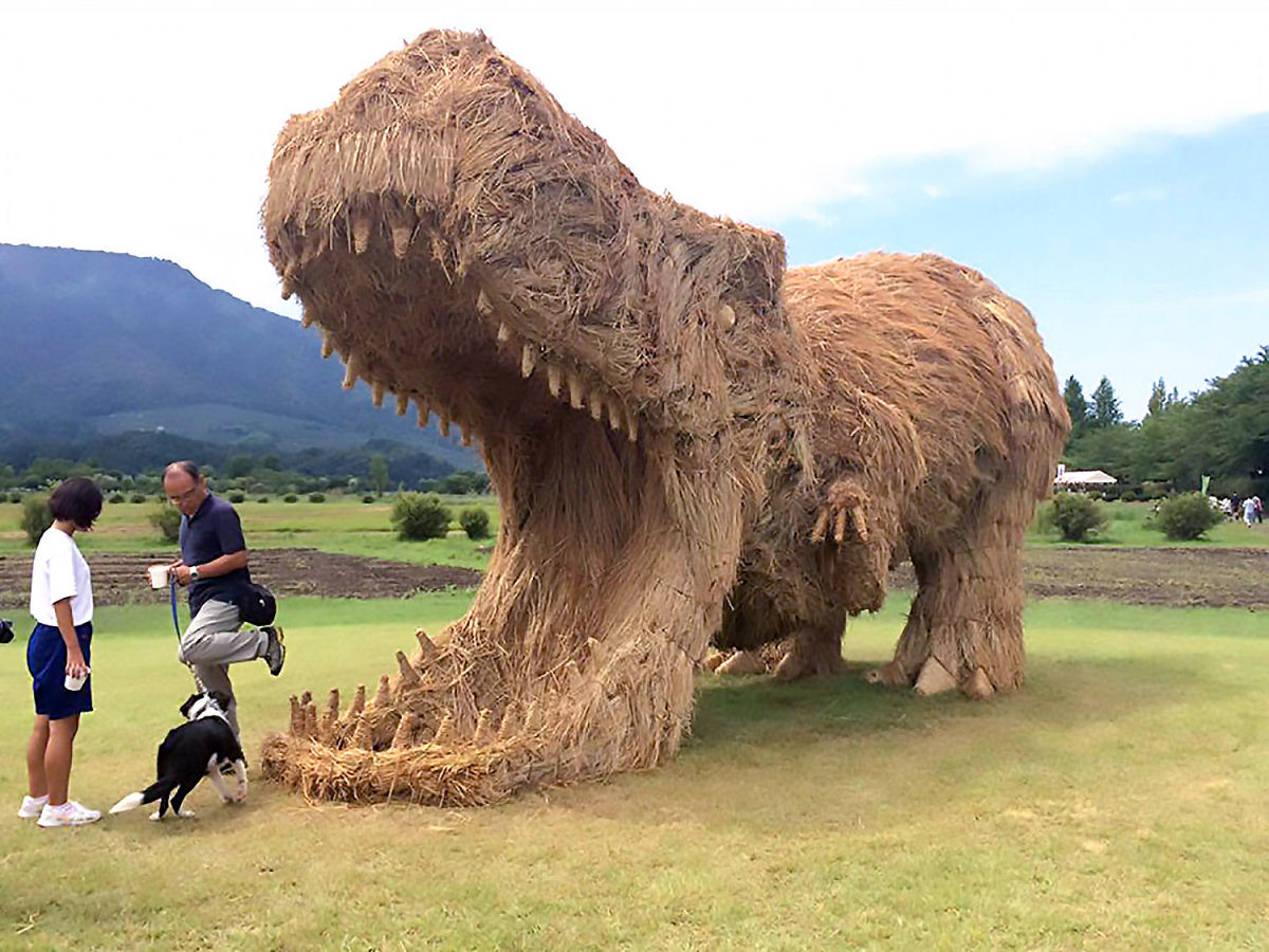 Criaturas de palha de arroz povoam as terras agrícolas japonesas em festival de arte 04