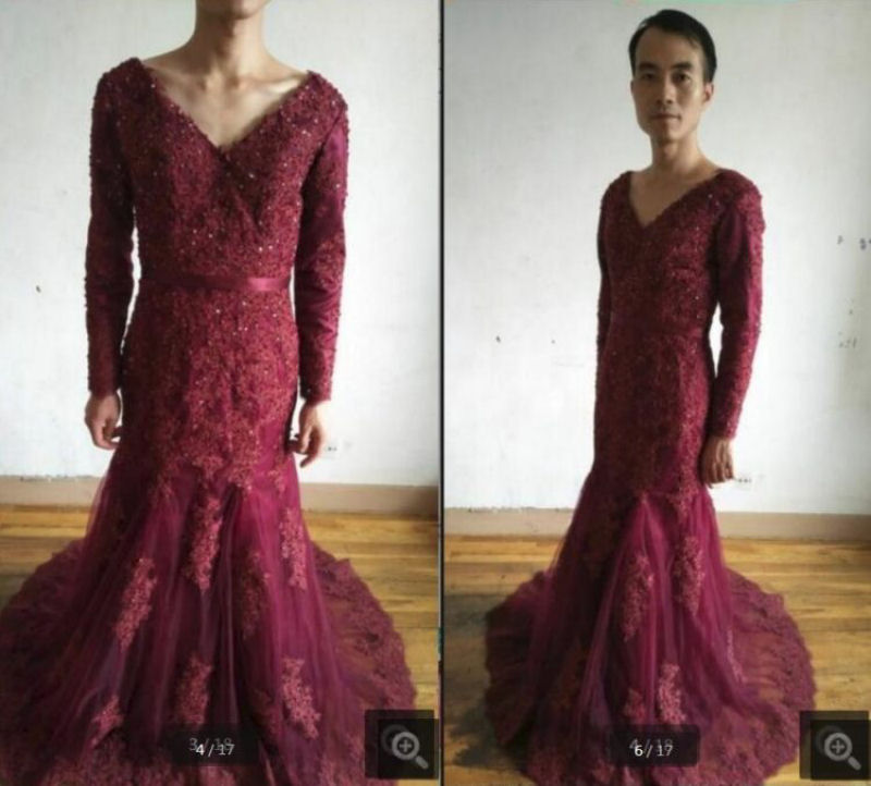 Vendedor on-line dedicado, modela todos os vestidos que ele vende 07
