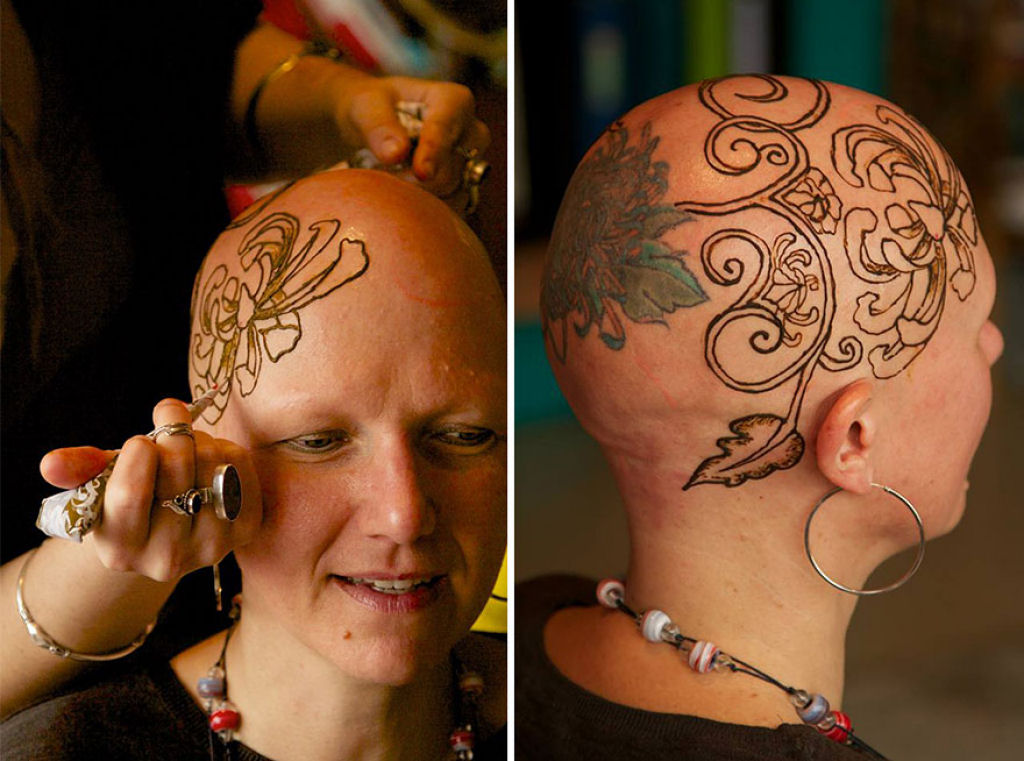 Elegantes coroas de tatuagem de Henna ajudam pacientes com cncer a lidar com sua perda de cabelo 10