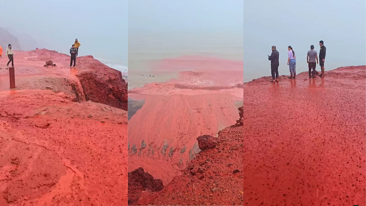 Imagens impressionantes de chuva 'sangrando' em uma ilha na costa do Irã