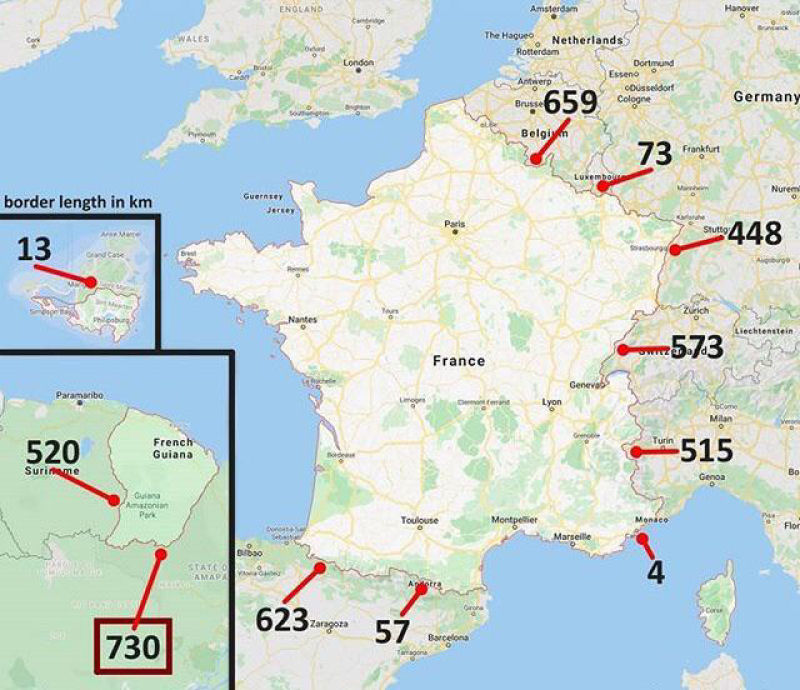 A fronteira mais longa da França é a que limita com o Brasil